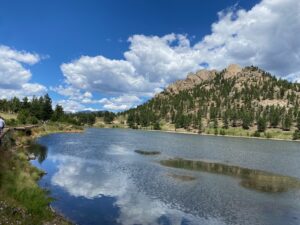 Alpine lake under a beautiful blue sky